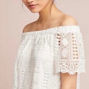 Anthropologie Sunday in Brooklyn Eyelet Lace Off Shoulder White Top Boho XS